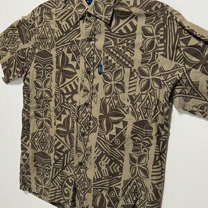 Aisokula Shirt Aztec Pattern Tiki Hawaiian Short Sleeve Button Men's size Medium